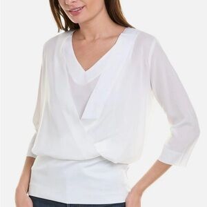 Cabi Indulge Mixed Media Layered Blouse Shirt White Back Zip Sz XS